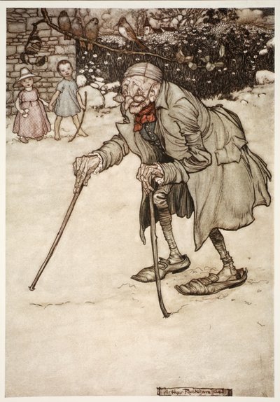 Anciano con dos bastones, de Rip Van Winkle de Washington Irving, pub. 1910 de Arthur Rackham
