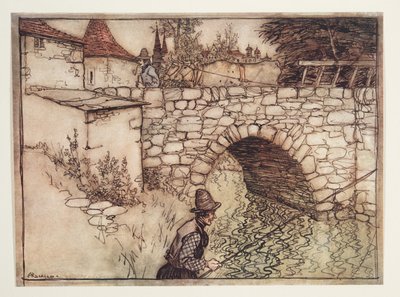 Érase una vez un pobre campesino llamado Crabb, que llevaba una carga de leña tirada por dos bueyes a la ciudad para venderla, de Los cuentos de hadas de los hermanos Grimm, pub. 1909 de Arthur Rackham