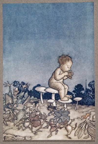Peter Pan es la orquesta de las hadas, de Peter Pan en los Jardines de Kensington por J M Barrie (1860 - 1937), pub. 1906 de Arthur Rackham