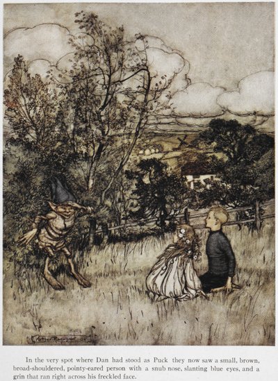 Puck se aparece a Dan y Una. Una historia ambientada en las colinas de Sussex. de Arthur Rackham