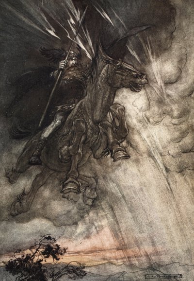 ¡Furioso, Wotan cabalga hacia la roca! ¡Como un viento de tormenta viene! (frontispicio de 