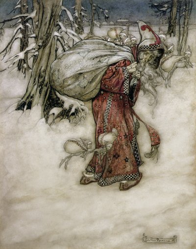 Santa Claus, Ilustración del Libro de Imágenes de Arthur Rackham, 1907, publicado en 1913 de Arthur Rackham