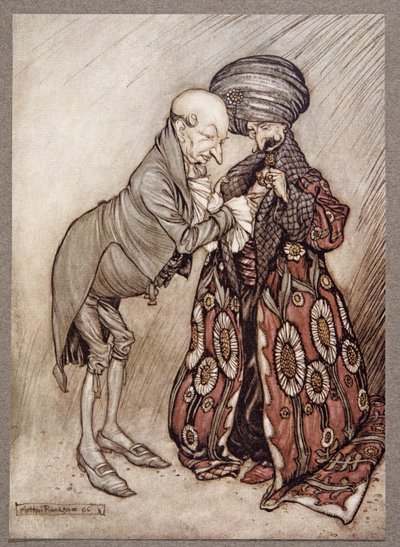 Sacudió su cabeza calva y murmuró, Frío, muy frío, de Peter Pan en los Jardines de Kensington por J M Barrie (1860 - 1937), pub. 1906 de Arthur Rackham