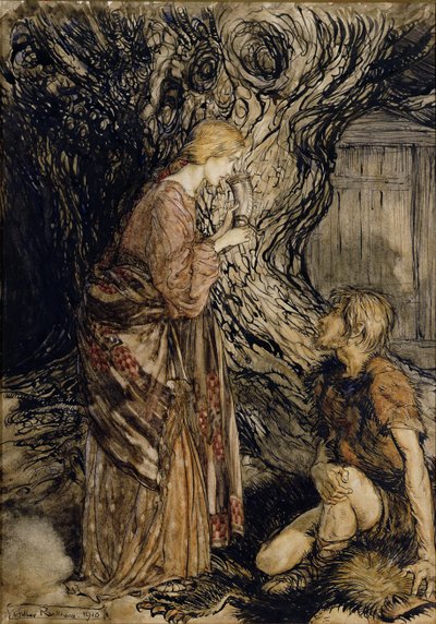 Siegmund y Sieglinde, ilustración de El oro del Rin y La valquiria de Richard Wagner, Heinemann, 1910 de Arthur Rackham