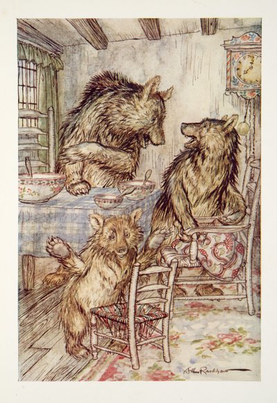 ¡Alguien ha estado sentado en mi silla y ha roto el fondo! dijo el Pequeño, Pequeño, Pequeño Oso, de The Arthur Rackham Fairy Book, pub. 1933 de Arthur Rackham