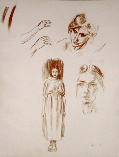Estudios de una mujer, de caras y de manos de Arthur Rackham