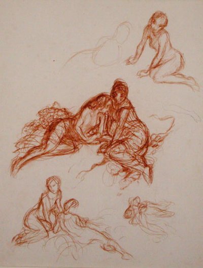 Estudios de niñas sentadas en el césped de Arthur Rackham