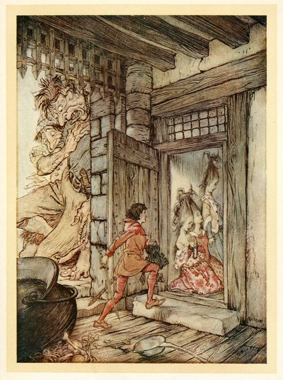 Tomando las llaves del castillo, Jack abrió todas las puertas, de Cuentos de hadas ingleses de Arthur Rackham