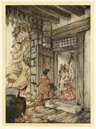 Tomando las llaves del Castillo, Jack abrió todas las puertas, de Cuentos de Hadas Ingleses, pub. 1922 de Arthur Rackham