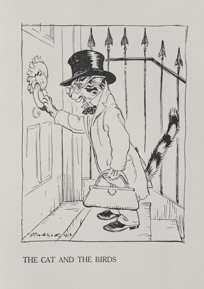 El gato y los pájaros, ilustración de 