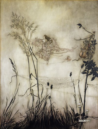 Las hadas son bailarinas exquisitas, ilustración en Peter Pan en los jardines de Kensington de J.M. Barrie, 1906 de Arthur Rackham
