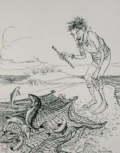 El pescador tocando la flauta, ilustración de 
