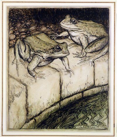 Las Ranas y el Pozo, ilustración de Fábulas de Esopo, publicada en 1912 de Arthur Rackham