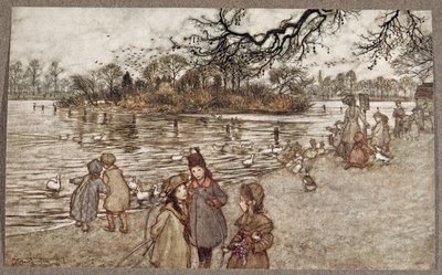 La isla en la que nacen todos los pájaros que se convierten en niños y niñas, de Peter Pan en los Jardines de Kensington de J M Barrie, pub. 1906 de Arthur Rackham