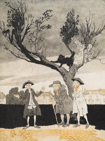 Los hombres de Sleepy Hollow (Portada interior), de La leyenda de Sleepy Hollow de Washington Irving (1783 - 1859), pub. 1928 de Arthur Rackham