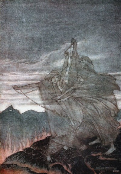 Las Nornas desaparecen. Ilustración para Siegfried y El ocaso de los dioses de Richard Wagner, 1910 de Arthur Rackham