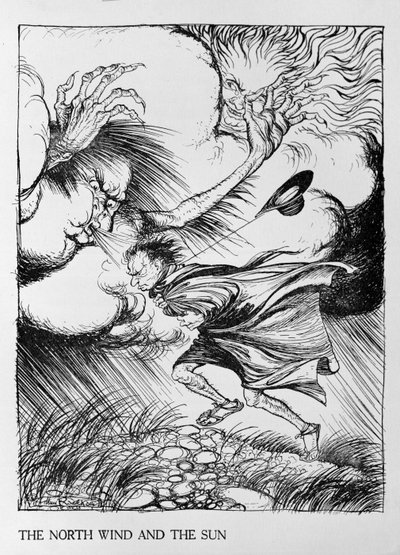 El Viento del Norte y el Sol, ilustración de 