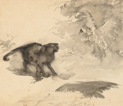 El Loro y el Gato (Boceto para "Buenas Noches" de Eleanor Gates) de Arthur Rackham