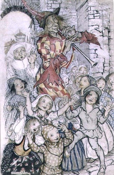 El flautista de Hamelín, ilustración para el poema de Robert Browning (1812-89) publicado en 1934 de Arthur Rackham