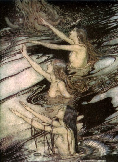 Las doncellas del Rin, de Sigfrido y El ocaso de los dioses de Richard Wagner, 1911 de Arthur Rackham