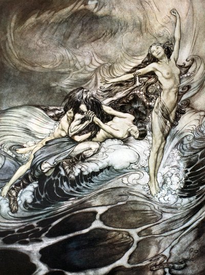 Las doncellas del Rin obtienen posesión del anillo y lo llevan en triunfo, 1924 de Arthur Rackham
