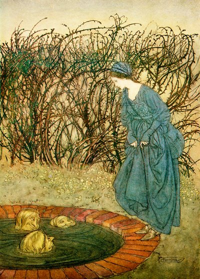 Las tres cabezas del pozo, de Cuentos de hadas ingleses recontados por F.A. Steel, 1927 de Arthur Rackham