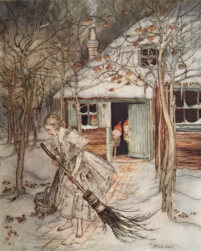 Los tres hombrecillos en el bosque, de Hermanito y hermanita y otros cuentos de los hermanos Grimm, pub. 1917 de Arthur Rackham