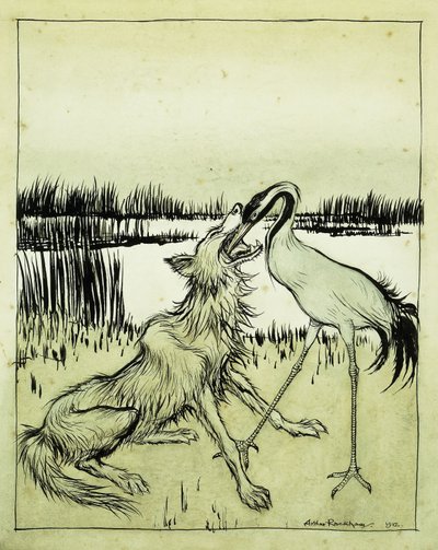El lobo y la grulla - Fábulas de Esopo de Arthur Rackham