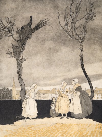Las mujeres de Sleepy Hollow (Portada interior), de La leyenda de Sleepy Hollow de Washington Irving (1783 - 1859), pub. 1928 de Arthur Rackham
