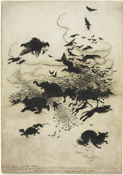 El reyezuelo y el oso de Arthur Rackham