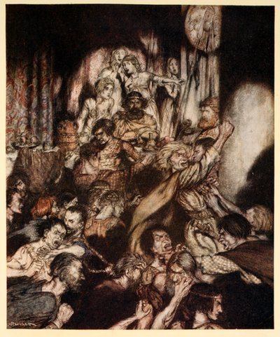 El salón de banquetes estaba en tumulto, ilustración de 