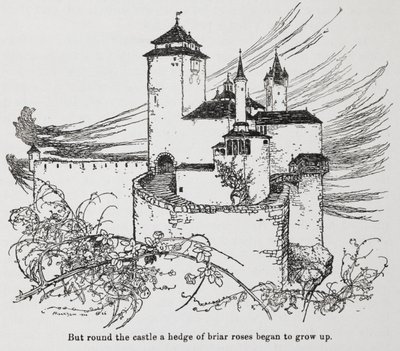 El castillo rodeado de espinas de Briar Rose (La Bella Durmiente) de Arthur Rackham
