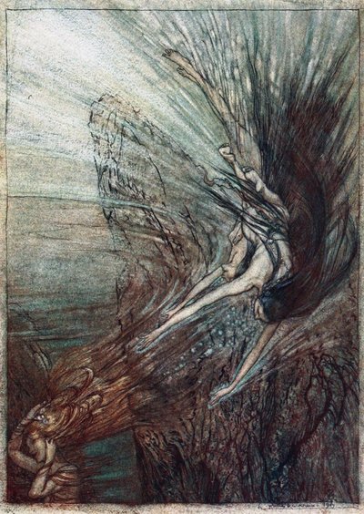 La travesura de las doncellas del Rin. Ilustración para El oro del Rin y La valquiria de Richard Wagner de Arthur Rackham