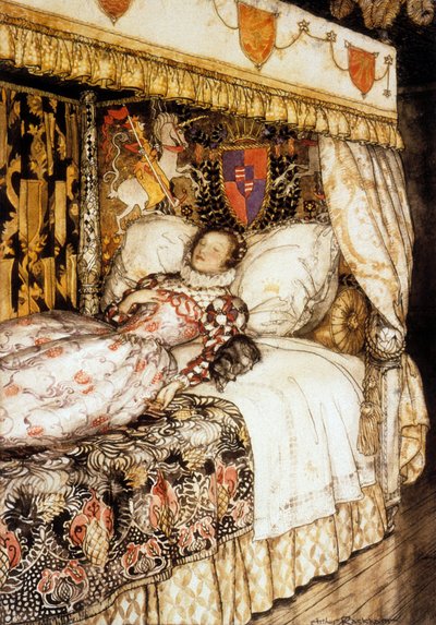 La princesa durmiente, ilustración de Arthur Rackham para el cuento de Charles Perrault "La bella durmiente" de Arthur Rackham