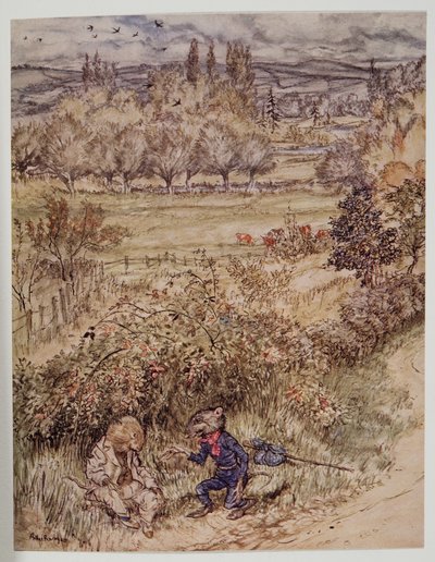 El viajero saludó con un gesto de cortesía que tenía algo de extranjero, de El viento en los sauces de Kenneth Grahame (1859 - 1932), pub. 1940 de Arthur Rackham
