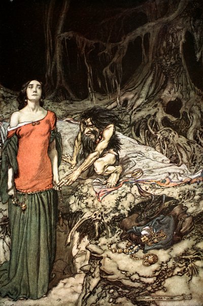 El cortejo de Grimhilde, la madre de Hagen de Arthur Rackham