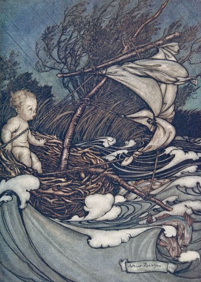 Se levantó una gran tormenta, y fue lanzado de un lado a otro, de Peter Pan en los Jardines de Kensington de J M Barrie, pub. 1906 de Arthur Rackham