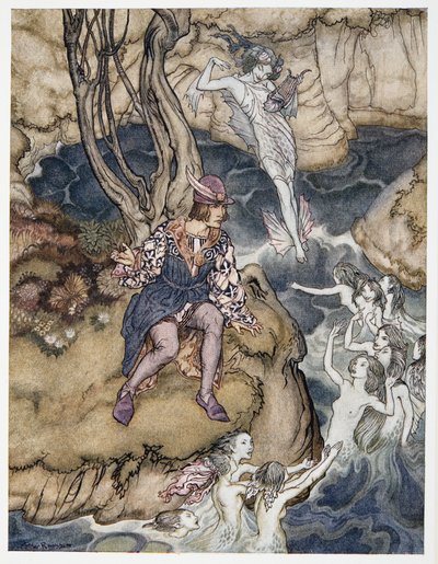 Esta música se deslizó por mí sobre las aguas, ilustración de La Tempestad de William Shakespeare, pub. 1926 de Arthur Rackham
