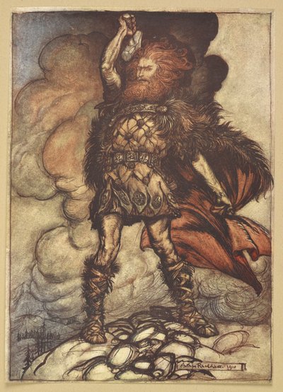Thor levanta su martillo. de Arthur Rackham