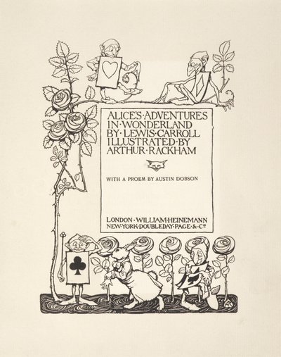 Página de título, de Las aventuras de Alicia en el país de las maravillas, por Lewis Carroll, pub. 1907 de Arthur Rackham