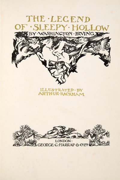 Página del título, de La leyenda de Sleepy Hollow de Washington Irving (1783 - 1859), pub. 1928 de Arthur Rackham