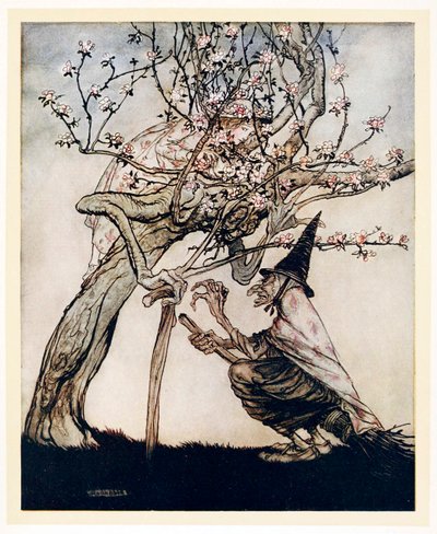 ¡Árbol mío! ¡Oh árbol mío! ¿Has visto a mi traviesa pequeña doncella?, Cuentos de hadas ingleses, pub 1922 de Arthur Rackham