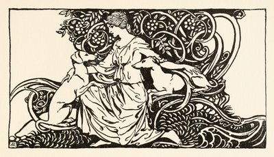 Tuiren con Bran y Sceólan de El nacimiento de Bran en Cuentos de hadas irlandeses de Arthur Rackham