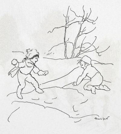 Dos niños en una pelea de bolas de nieve de Arthur Rackham