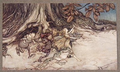 Cuando piensan que no estás mirando, se mueven bastante animados, de Peter Pan en los Jardines de Kensington de J M Barrie, pub. 1906 de Arthur Rackham