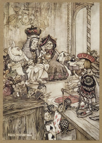 ¿Quién robó las tartas?, de Las aventuras de Alicia en el país de las maravillas, de Lewis Carroll, pub. 1907 de Arthur Rackham