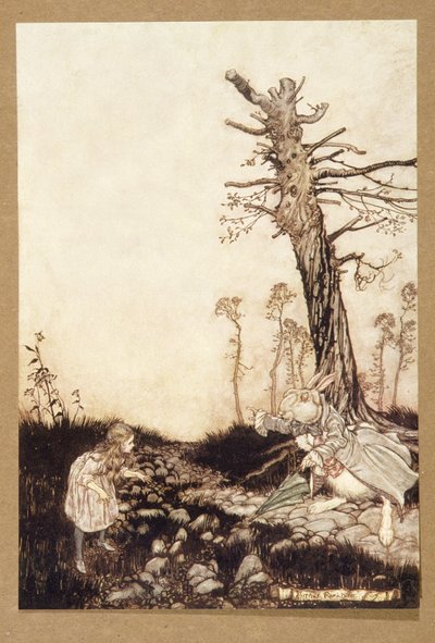 ¿Por qué Mary Ann, qué haces aquí afuera?, de Las aventuras de Alicia en el país de las maravillas, por Lewis Carroll, pub. 1907 de Arthur Rackham