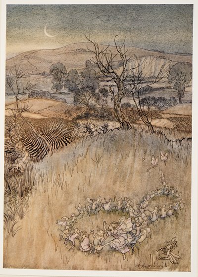 Vosotros, semi-muñecos que a la luz de la luna hacéis los anillos verdes y agrios, ilustración de La Tempestad de William Shakespeare, pub. 1926 de Arthur Rackham