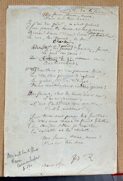 Manuscrito del poema Les fêtes de la faim de Arthur Rimbaud, agosto de 1872 de Arthur Rimbaud
