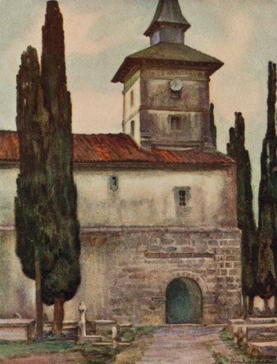 País Vasco: Iglesia en Itxassou (litografía en color) de Arthur Romilly Fedden